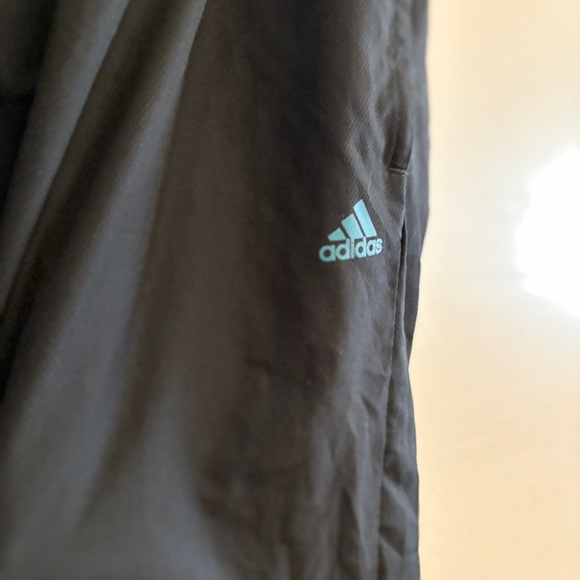 adidas Black & Teal Stripe Windbreaker Track Pants w Toggle Ankle Cuff - Picture 6 of 13